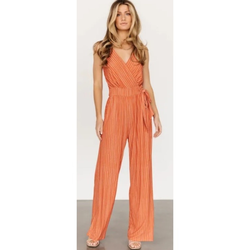 Baltic Born Womens 2X Burnt Orange Gilli Zuri White Striped Wide Leg Jumpsuit